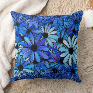 Coussin Floral Blue Daisy Fleurs Motif Pastel