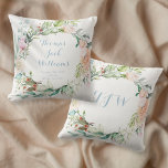 Coussin Floral Blue Monogramme Baby Birth Stats Nursery<br><div class="desc">Ce joli coussin personnalisé de natation stats keepsaké jetez pépinière dispose d'une délicate aquarelle de roses entourant le nom du bébé et les statistiques de naissance pour vous de personnaliser avec vos nouveaux détails spéciaux d'arrivée! L'inverse a une guirlande florale assortie et élégantes initiales monographiques personnalisées. Conçu par Thisisnotme©</div>