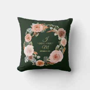Coussin Floral Blush Peony Feuille Aquarelle Forêt verte