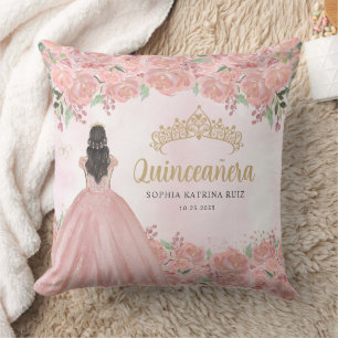 Coussin Floral Blush Rose Gold Princesse Tiara Quinceanera
