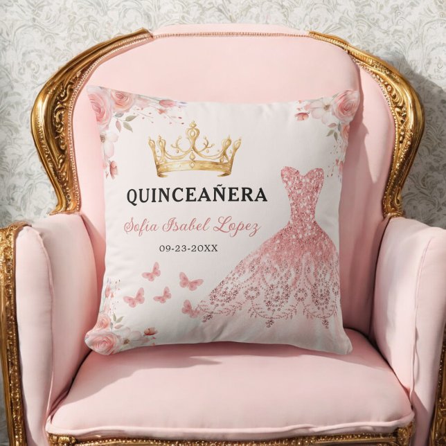 Coussin Floral Blush rose princesse Quinceanera (Créateur téléchargé)