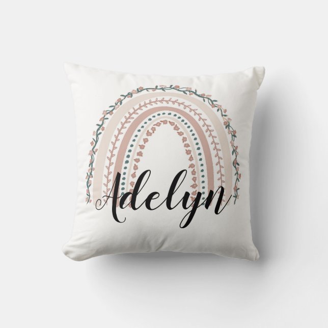 Coussin Floral Boho Rainbow Name personnalisé (Recto)