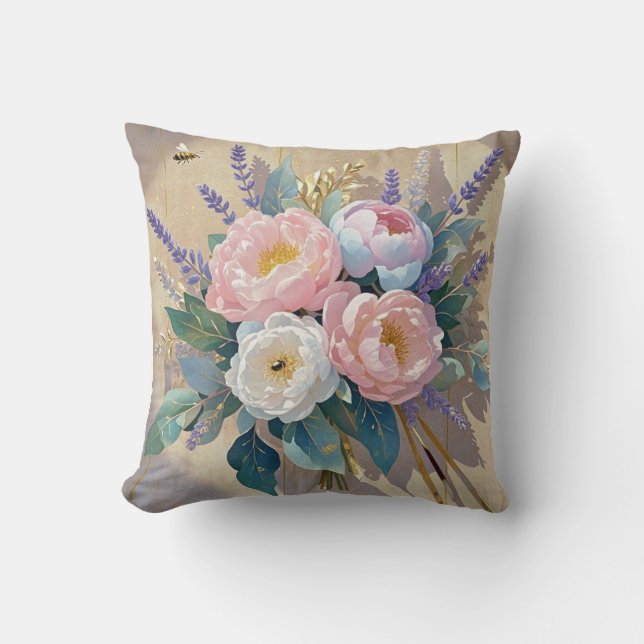 Coussin Floral Bouquet peonys lavande (Recto)