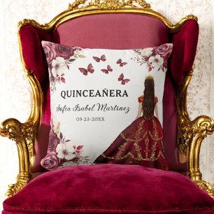Coussin Floral Bourgogne Princesse Quinceanera Anniversair