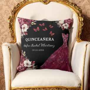 Coussin Floral Bourgogne Princesse Quinceanera Anniversair