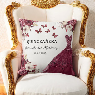 Coussin Floral Bourgogne Princesse Quinceanera Anniversair