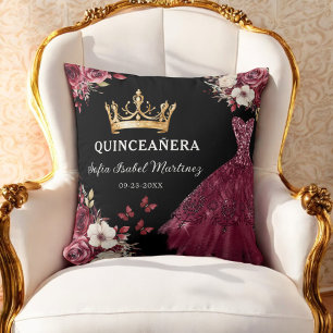 Coussin Floral Bourgogne Princesse Quinceanera Anniversair
