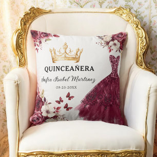Coussin Floral Bourgogne Princesse Quinceanera Anniversair