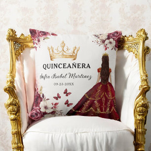 Coussin Floral Bourgogne Princesse Quinceanera Anniversair