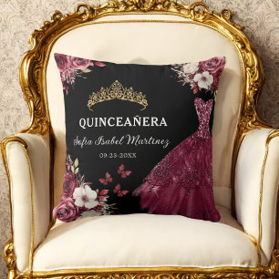 Coussin Floral Bourgogne Princesse Quinceanera Anniversair