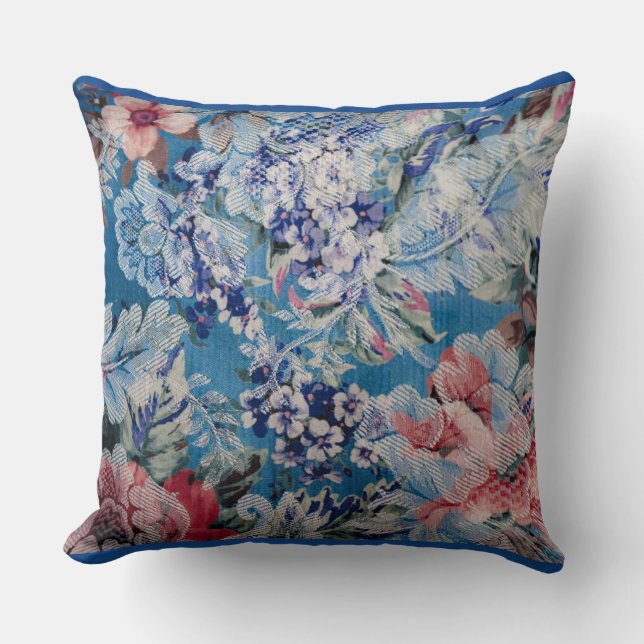 Coussin Floral Brodé Motif Fleurs colorées (Recto)