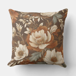 Coussin Floral Brown à crème bleue orange
