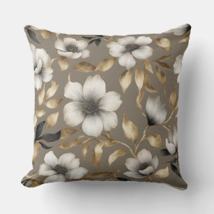 Coussin Floral Brown or noir blanc clair