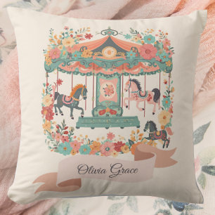 Coussin Floral Carousel Horse Filles Personnalisées