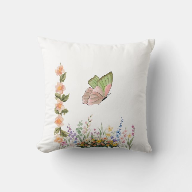 Coussin Floral Champêtre Bleu & Lavande – Fleurs D (Recto)