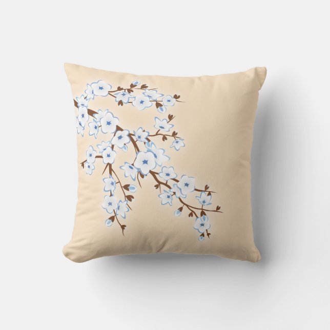 Coussin Floral Cherry Blossoms Blue White (Recto)