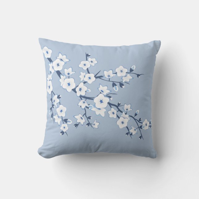 Coussin Floral Cherry Blossoms Blue White (Recto)