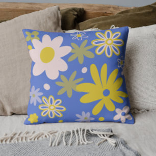 Coussin Floral clair bleu et jaune