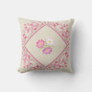 Coussin floral cosmos rose et blanc