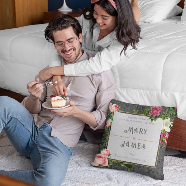 Coussin Floral Custom Texte Mariage Anniversaire Cadeau Gr (Créateur téléchargé)