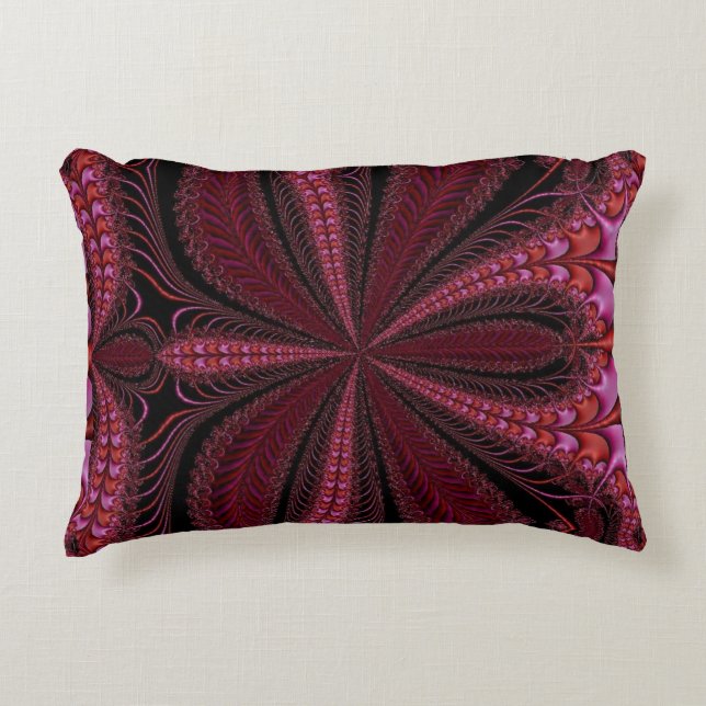 Coussin floral d'accent de fractale de rouges (Devant)
