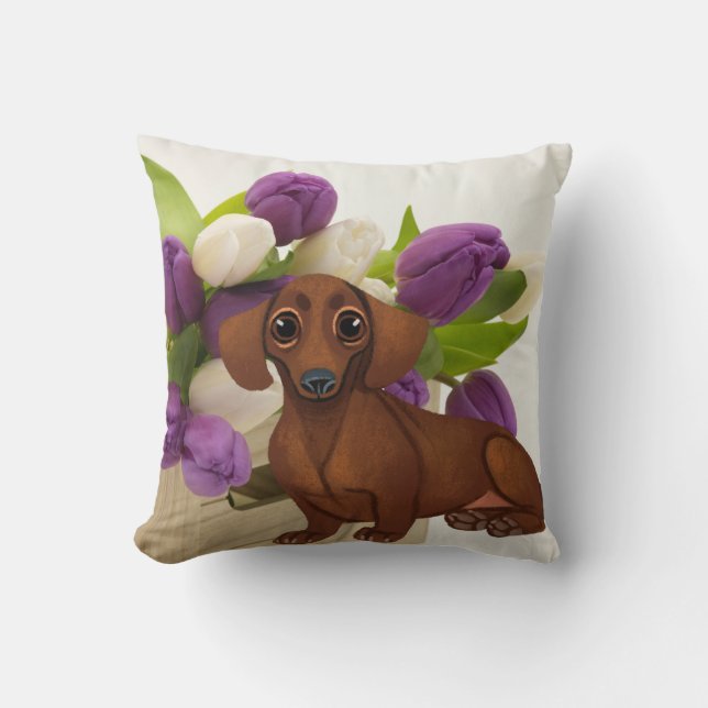 Coussin floral Dachshund Spring (Recto)
