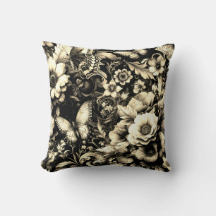Coussin Floral d'antiquité d'or aux papillons