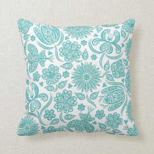 Coussin floral de motif d'Aqua turquoise de