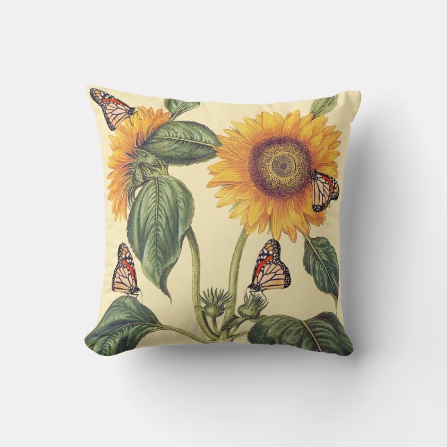 Coussin floral de papillon de fleurs de tournesol (Recto)