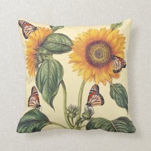 Coussin floral de papillon de fleurs de tournesol