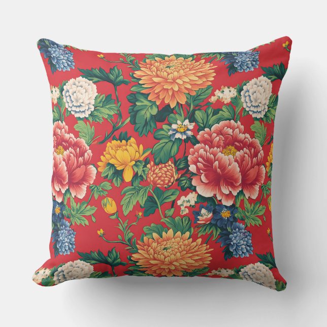 Coussin Floral de pivoine chinoise colorée (Recto)