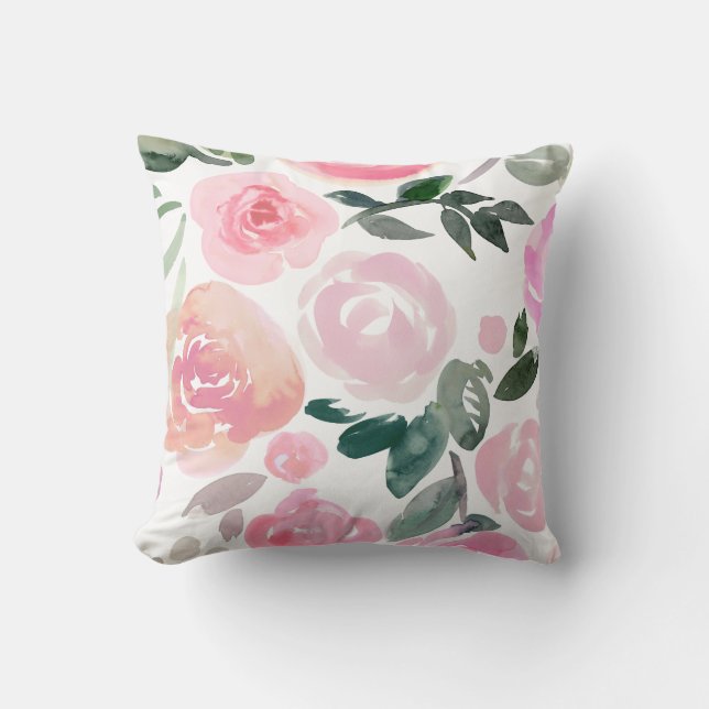 COUSSIN FLORAL DE ROSES D'AQUARELLE DE RESSORT (Recto)