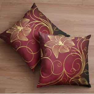 Coussin Floral d'huile d'or Faux Bourgogne