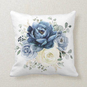 Coussin Floral d'ivoire de champagne de la marine bleue Du