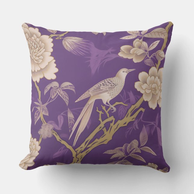 Coussin Floral d'or violet chinois (Recto)