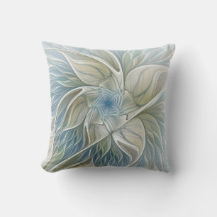 Coussin Floral Dream Motif Abstrait Blue Khaki Fractal