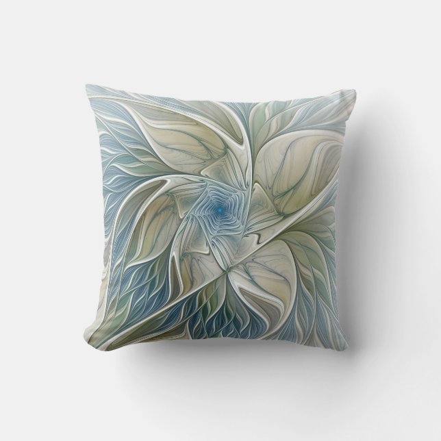 Coussin Floral Dream Motif Abstrait Blue Khaki Fractal (Recto)