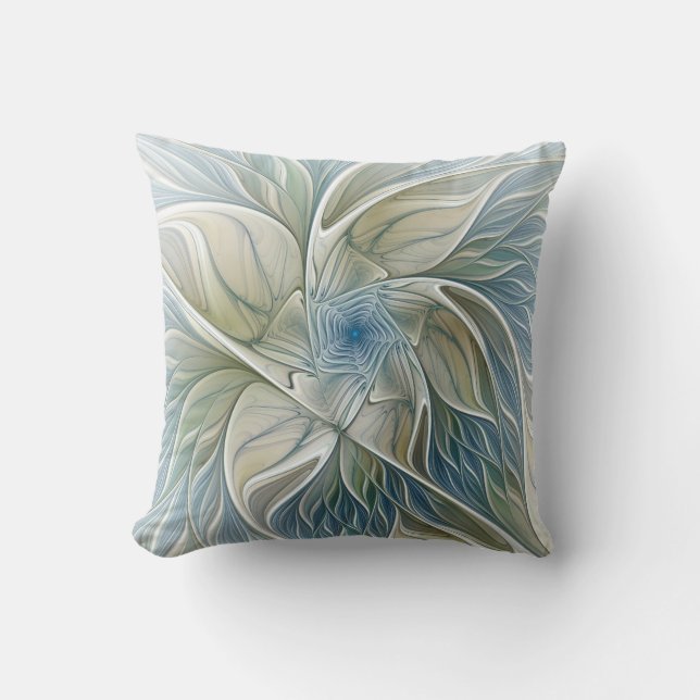 Coussin Floral Dream Pattern Abstract Blue Khaki Fractal (Recto)