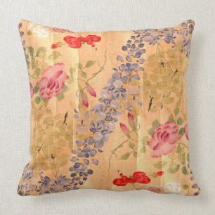 Coussin floral du Japon de fleur rose botanique de