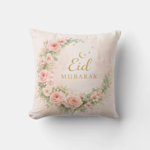 Coussin Floral Eid Mubarak – Cadeau Islamique Rose Pâle
