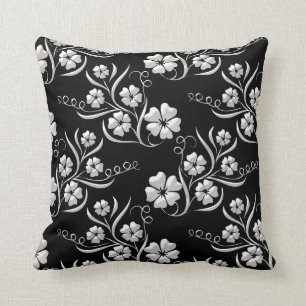 Coussin Floral élégant en noir et blanc