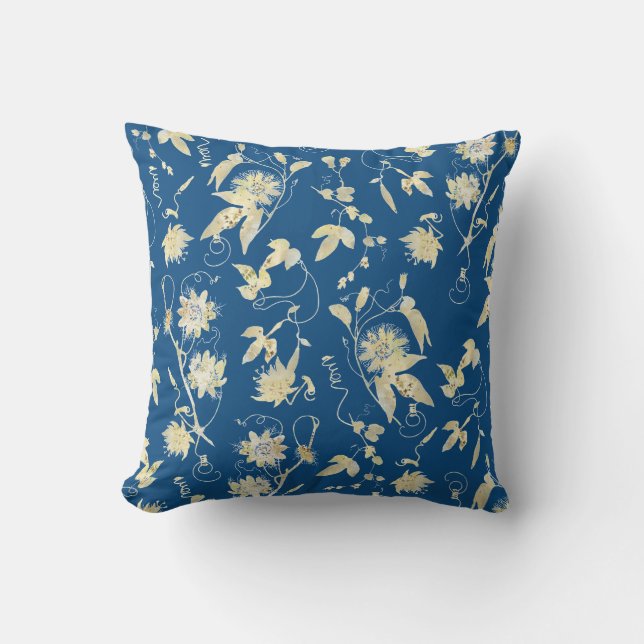 Coussin Floral élégant sur bleu classique (Recto)
