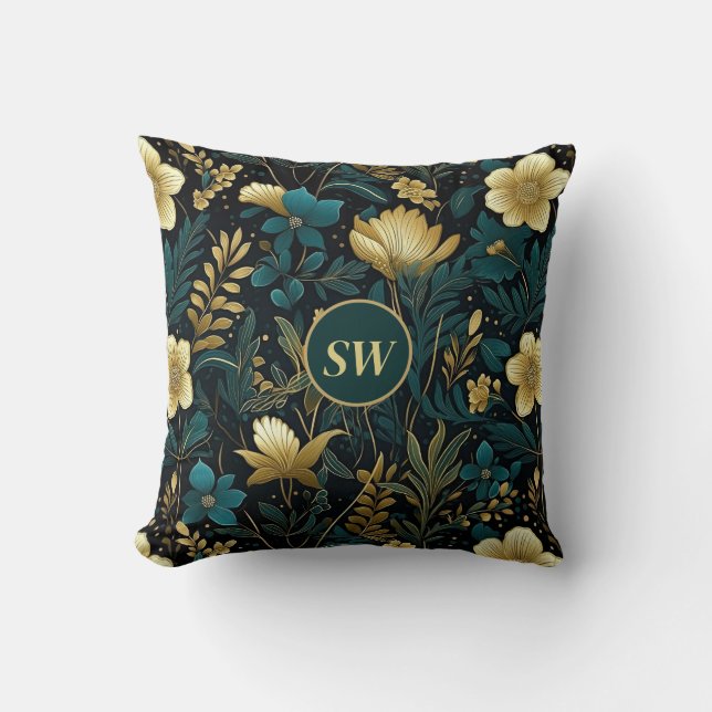 Coussin Floral Emerald Gold personnalisé (Recto)