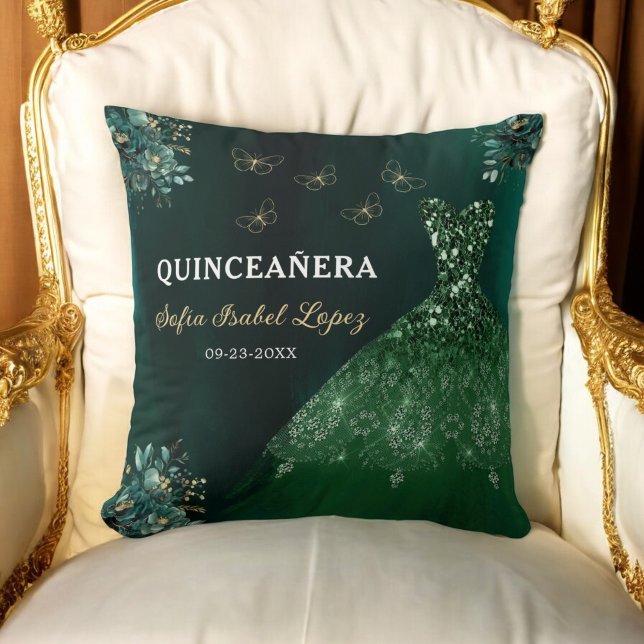 Coussin Floral Emerald Green Princess Quinceanera (Créateur téléchargé)