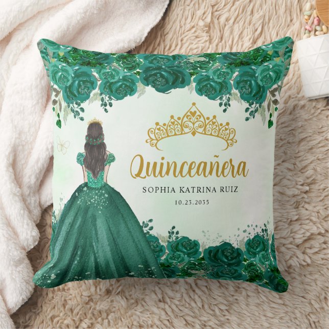 Coussin Floral Emerald Green Princesse Tiara Quinceanera (Couverture)