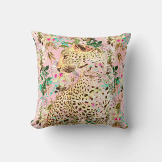 Coussin Floral empreinte de léopard tropical hawaïen