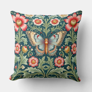 Coussin floral et papillon de style William Morris
