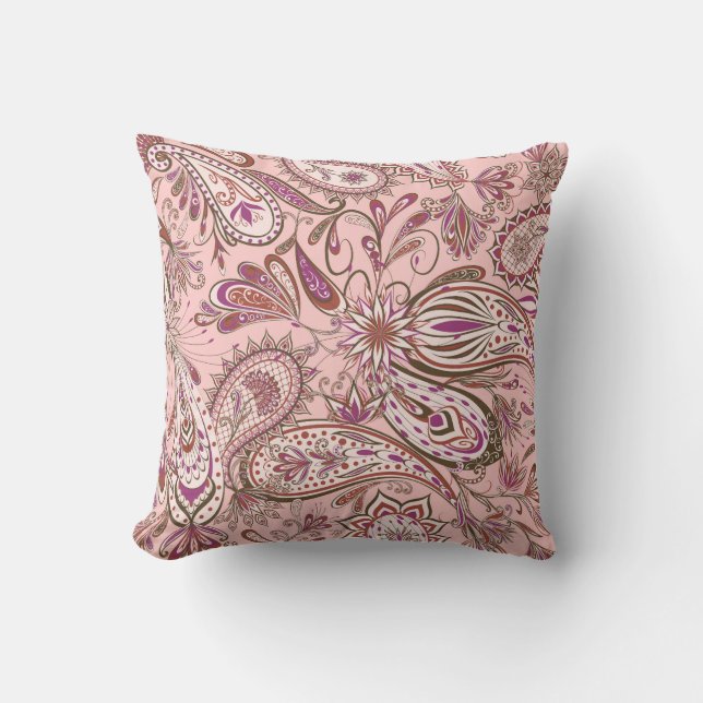 Coussin Floral Ethnique : Design Oriental Paisley. (Recto)