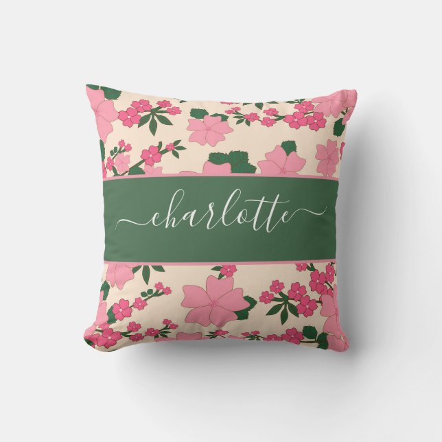 Coussin Floral Fleur sauvage rose Vintage rustique (Recto)