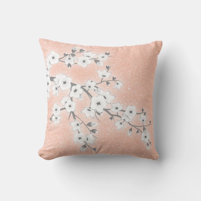 Coussin Floral Fleurs de cerisier Gris Rose Or (Recto)